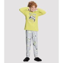 Pijama Menino Alakazoo em Moletom Peluciado Estampa de Vídeo Game verde/Cinza