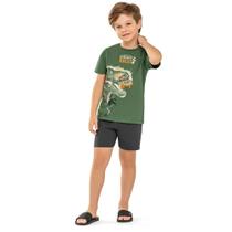 Pijama Menino Angerô Algodão Estampa Dinossauro Verde/Chumbo