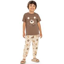 Pijama Menino Angerô Algodão Estampa Urso Marrom/Areia