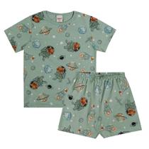 Pijama Menino Angerô Algodão Estampado Astronauta e Foguete Verde