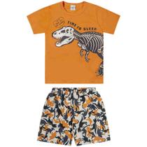 Pijama Menino Angero em Algodão na cor Laranja com Estampa de Dino