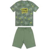 Pijama Menino Angero em Algodão na cor Verde com Estampa de Game Over