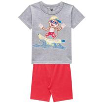 Pijama Menino Camiseta E Bermuda Cheirinho De Infância Cinza