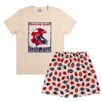 Pijama Menino Juvenil AND.GO Algodão Estampa Futebol Americano cor Areia Brilha no Escuro Pijama Menino Juvenil AND.GO Algodão Estampa Futebol Americano cor Areia Brilha no Escuro