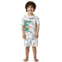 Pijama Menino Kyly Camiseta e shorts Algodão Mescla Brilha no Escuro Estampa de Jacaré