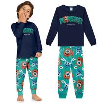 Pijama Menino Kyly Moletom Peluciado Estampa Monstrinhos Brilha no Escuro Marinho Tamanho:6 Pijama Menino Kyly Moletom Peluciado Estampa Monstrinhos Brilha no Escuro Marinho Tamanho:6
