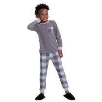 Pijama Menino Meia Malha Penteada xadrez cinza - Alakazoo Pijama Menino Meia Malha Penteada xadrez cinza - Alakazoo