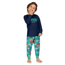 Pijama Meninos Longo Moletom Monstros Azul Marinho e Verde Kyly Tamanho:14 anos
