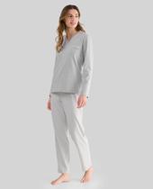 Pijama Mescla Listrado Decote V Pijama Mescla Listrado Decote V