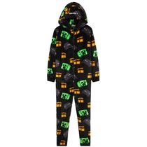 Pijama Minecraft Boys com capuz de lã, peça única, 7/8 anos