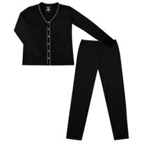 Pijama Ml Basic+ Liso Preto com Botão Cont GG Pijama Ml Basic+ Liso Preto com Botão Cont GG