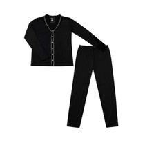 Pijama Ml Basic+ Liso Preto com Botão Cont P Pijama Ml Basic+ Liso Preto com Botão Cont P