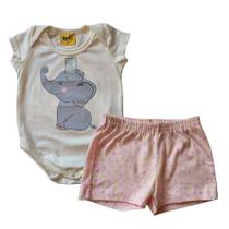 Pijama Neon de Body com Shorts em Malha para Bebê Menina