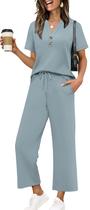 Pijama OFEEFAN Conjunto de Dos Piezas con Botones, Cuello en V y Pantalones Anchos Pijama OFEEFAN Conjunto de Dos Piezas con Botones, Cuello en V y Pantalones Anchos