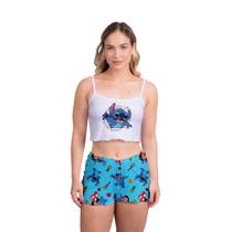 Pijama Ondinha Virgínia LILO E STITCH III Short Dool Feminino Roupa De Dormir
