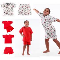 Pijama ou conjunto infantil Fifico modas bege mar sereia e vermelho