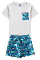 Pijama Para Meninos Camiseta Em Algodão E Shorts Em Cetim