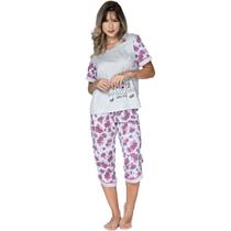 Pijama Pescador Feminino Vekyo Modas Blusa Manga Curta e Calça Adulto Inverno Roupa de Dormir