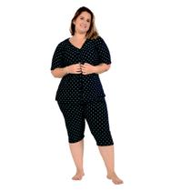 Pijama Pescador Plus Size Capri Bermudão Botões Liganete - Cia da Seda