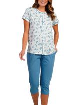 Pijama Pescador Podiun 265029 Feminino Floral Com Abertura Frontal Algodão T. M/XG Pijama Pescador Podiun 265029 Feminino Floral Com Abertura Frontal Algodão T. M/XG