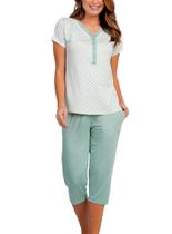 Pijama Pescador Podiun 265082 Feminino Peitilho Com Botões Poá Viscolycra T. P/XG Pijama Pescador Podiun 265082 Feminino Peitilho Com Botões Poá Viscolycra T. P/XG