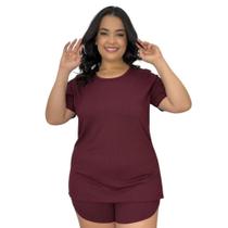 Pijama Plus Size de Suede Canelado Blusa e Short Baby Doll 50 52 54 56 - c2 JULIANA