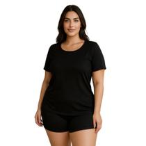 Pijama Plus Size de Suede Canelado Blusa e Short Baby Doll 50 52 54 56 - c2 JULIANA