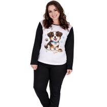Pijama Plus Size Feminino Inverno Estampado de Frio Calça e Manga Longa Feminino - c12 GABI