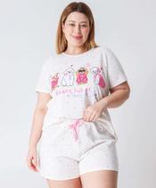 Pijama Plus Size Feminino Poá Cachorros Marisa Off Whi-70077