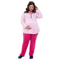 Pijama Plus Size Linda Gestante Inverno Maternidade Rosa Corações Pijama Plus Size Linda Gestante Inverno Maternidade Rosa Corações
