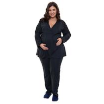 Pijama Plus Size Linda Gestante Inverno Preto Gestante e Maternidade