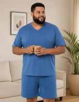 Pijama Plus Size Masculino Adulto Manga Curta Gola V Macio Quentinho G1 G2 G3