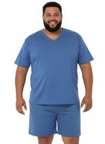 Pijama Plus Size Masculino Adulto Manga Curta Gola V Macio Quentinho G1 G2 G3