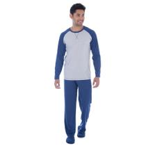 Pijama Plus Size Masculino Fechado Confortável Blusa Manga Longa e Calça Tecido Canelado Quentinho