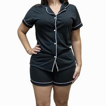 Pijama Plus Size Short Doll Amamentação estilo Americano Pós Parto Preto