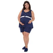Pijama Plus Size Short Doll Regata Maternidade em Poá Linda Gestante