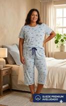 Pijama Plus Size Suede Feminino Pescador Capri Blogueira 48 ao 54 Conforto Premium. Cor:Azul BebeTamanho:48 Pijama Plus Size Suede Feminino Pescador Capri Blogueira 48 ao 54 Conforto Premium. Cor:Azul BebeTamanho:48