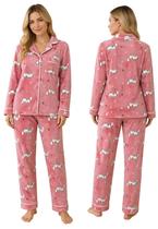 Pijama Plush Americano Quentinho Manga Longa com Calça Confortável Cor:RosaTamanho:P
