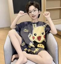 Pijama Poliester Verão Menino Pikachu Manga Curta Amarelo
