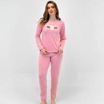 Pijama Pzama de Inverno Manga Longa com Calça Meia Malha Feminino