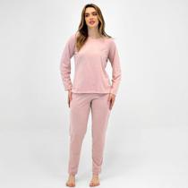 Pijama Pzama de Inverno Meia Malha Manga Longa com Calça Feminino