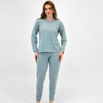 Pijama Pzama de Inverno Meia Malha Manga Longa com Calça Feminino