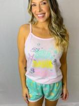 Pijama Regata Alcinha Feminino Adulto Baby Doll Roupa De Dormir Shorts Estampado Poliéster