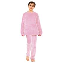 Pijama Roupa de Frio Infantil Manga Longa Inverno Soft Fleece Menina Rosa (Tamanho 04)