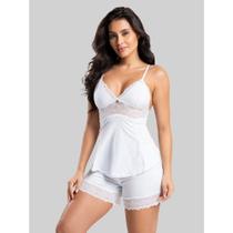 Pijama Short Doll Baby Doll Feminino IMI Lingerie Microfibra Detalhe Renda Sensual Hope