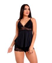 Pijama Short Doll Baby Doll IMI Lingerie Microfibra E Renda Hope Preto Pijama Short Doll Baby Doll IMI Lingerie Microfibra E Renda Hope Preto