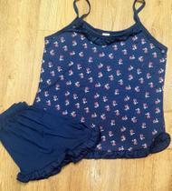 Pijama Short Doll feminino Alça fina Azul Tam G