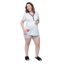 Pijama Short Doll Linda Gestante Manga Curta Amamentação com Botões