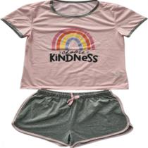Pijama Short Doll Liso Blusinha Estampada Basic+ Rosa e Cinza K390 Pijama Short Doll Liso Blusinha Estampada Basic+ Rosa e Cinza K390