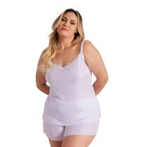 Pijama Short Doll Plus em Liganete com Detalhe em Renda Santa Passion .